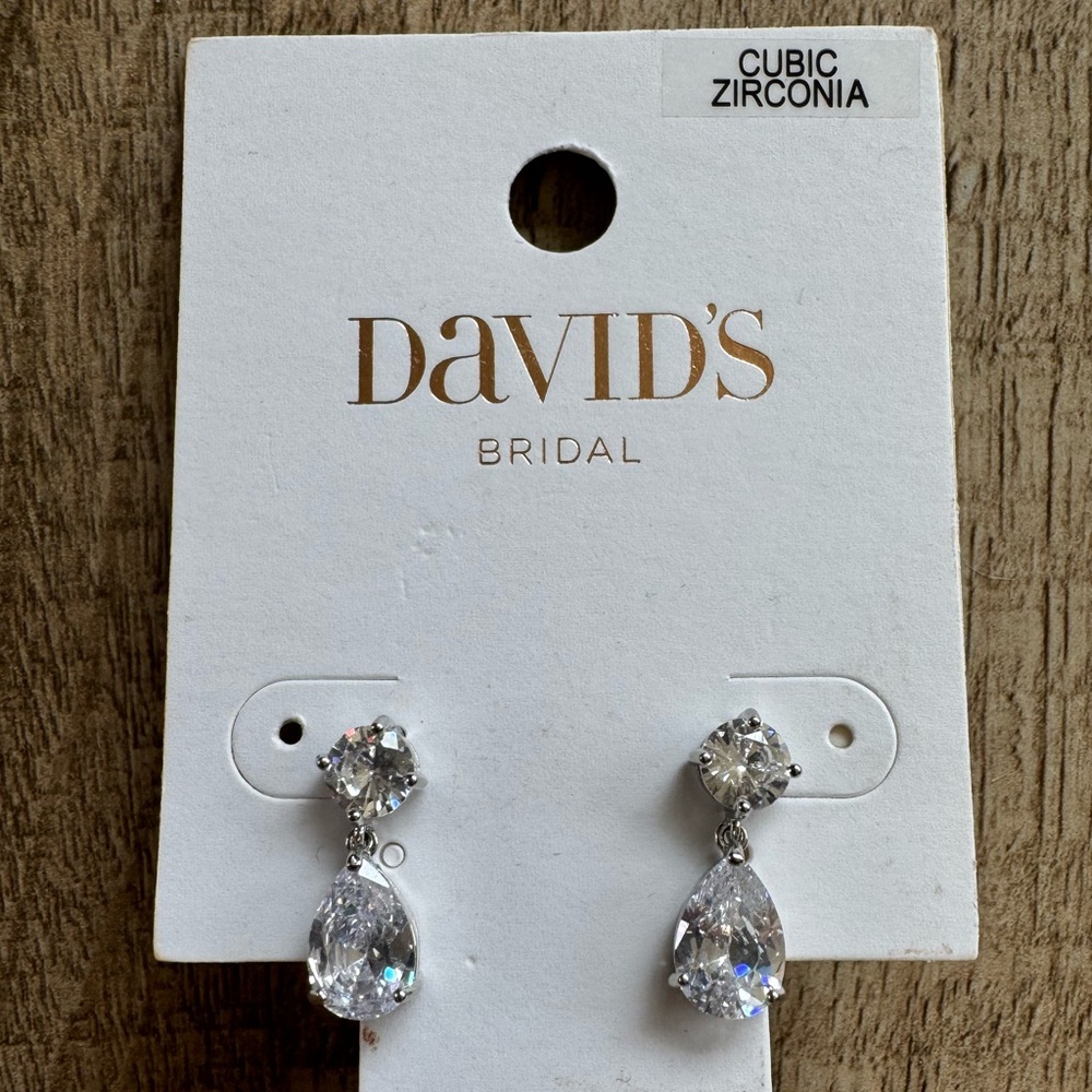 David’s Bridal Classic Pear & Round Cut CZ Drop Earrings